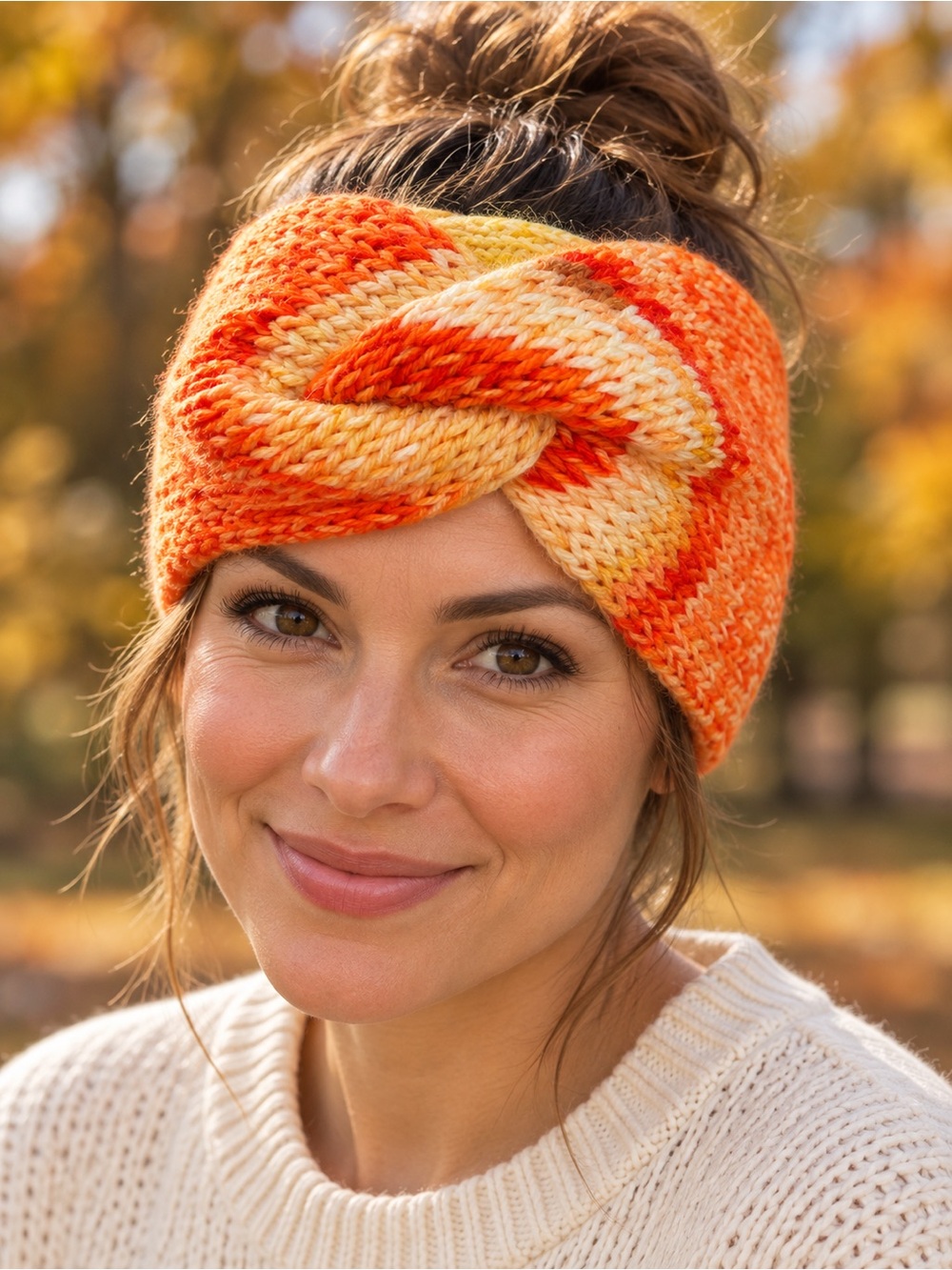 Handmade Orange Cream Knit Twist Ear Warmer Fall Headband